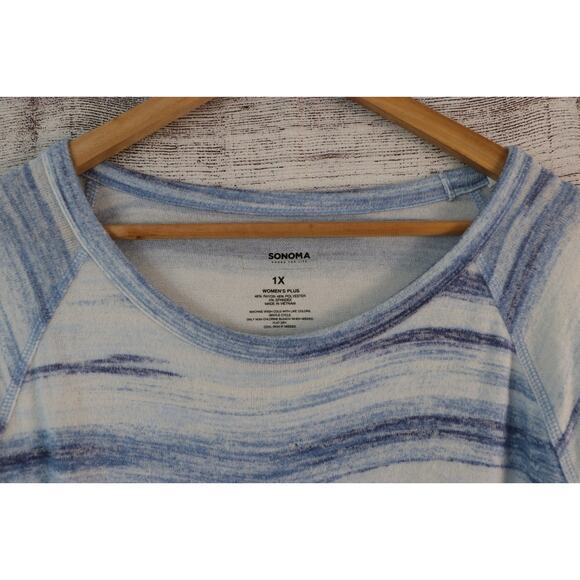 Sonoma 1X Blue Striped Pattern Pullover Sweater - Picture 4 of 4